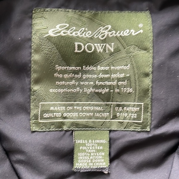 SzL Eddie Bauer Black Quilted Goose Down Vest EUC - Picture 6 of 9